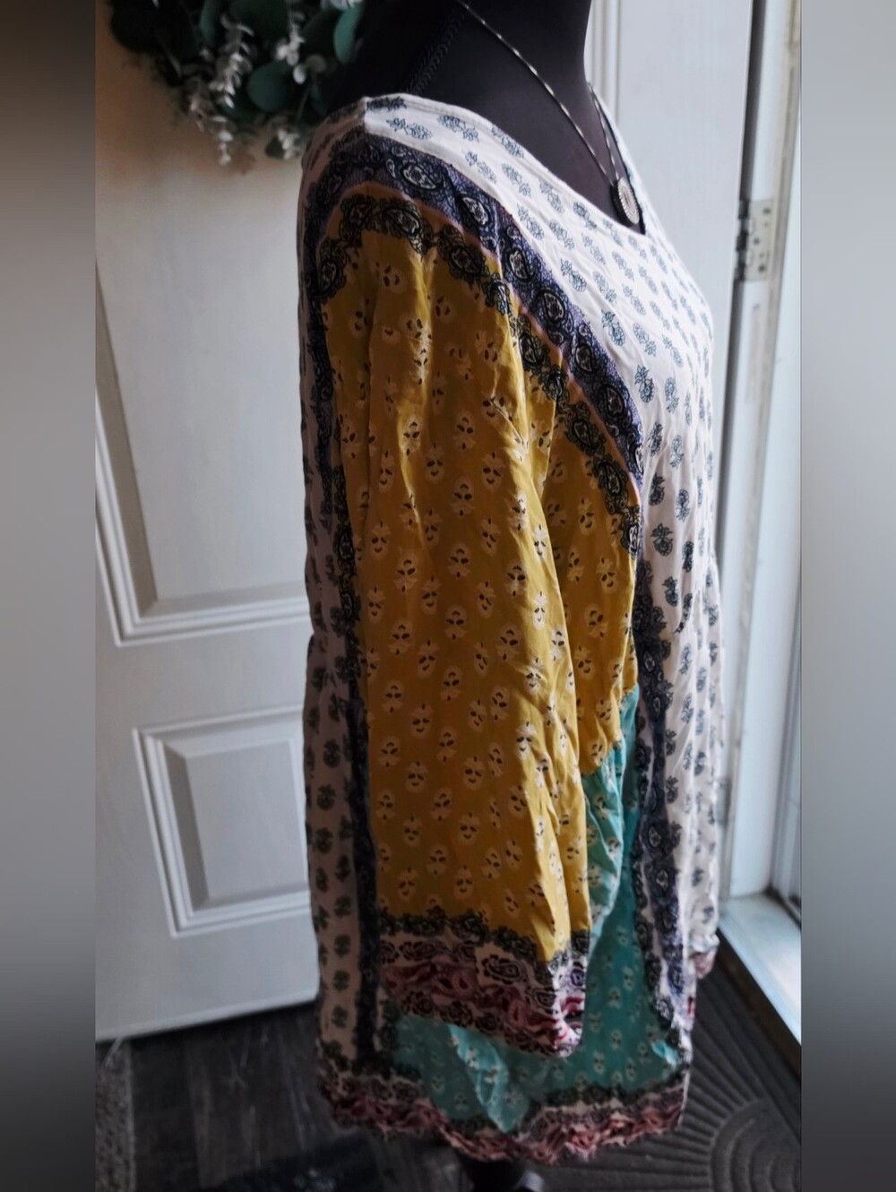 Motherhood Boho Patchwork Long Sleeve Tunic